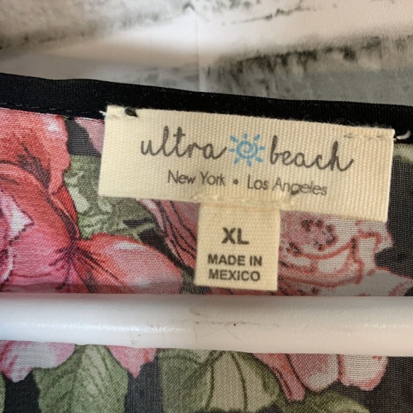 Ultra Beach Womens Sheer Floral Print Bathing Suit Coverup w/ Waist Ties Size XL - Picture 9 of 10